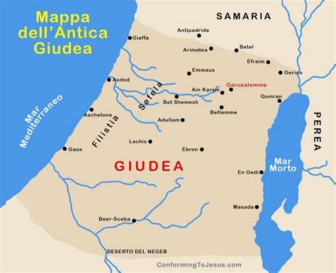 Mappa storica della Galilea e della Giudea nel I secolo d.C. con i principali luoghi legati alla vita di Gesù