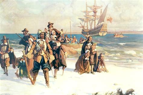 Illustrazione del Mayflower in arrivo a Cape Cod