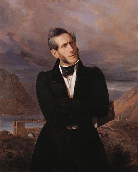 Ritratto di Alessandro Manzoni con sfondo religioso