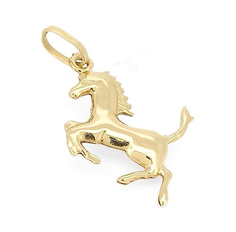 ciondolo in oro giallo 18kt con ferro di cavallo e testa di cavallo, dettaglio