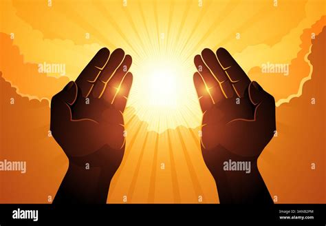 rappresentazione stilizzata di un uomo che alza le mani in preghiera verso una luce divina, simboleggiante protezione