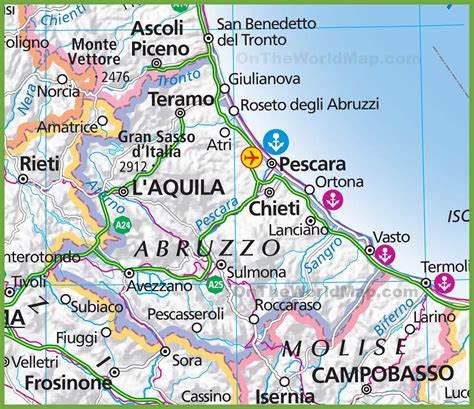 Mappa dell'Italia con indicati Abruzzo e Puglia