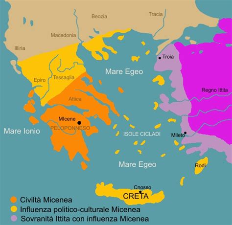 Mappa della civiltà micenea con le principali città-stato