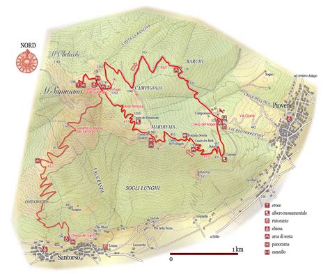 Mappa dei sentieri per la vetta del Monte Summano
