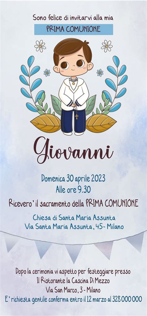 Invito digitale elegante per Cresima e Comunione con icone religiose