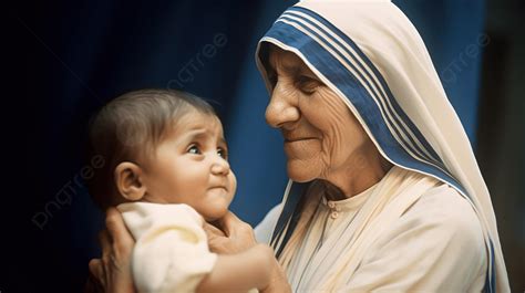 Madre Teresa tiene in braccio un bambino malato in un orfanotrofio