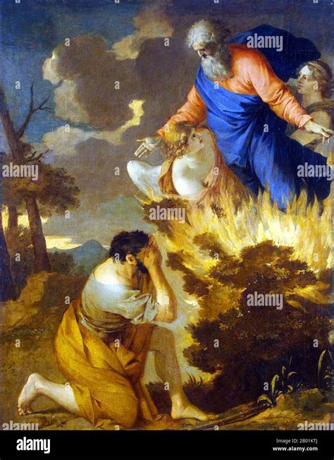 Illustrazione del monte Oreb con Mosè che osserva il roveto in fiamme che non si consuma.