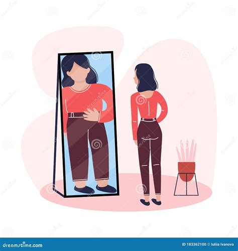 illustrazione di una persona che si guarda allo specchio, con immagini di soldi e persone intorno