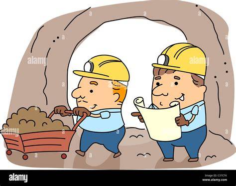 Illustrazione di minatori al lavoro in un'antica miniera di allume