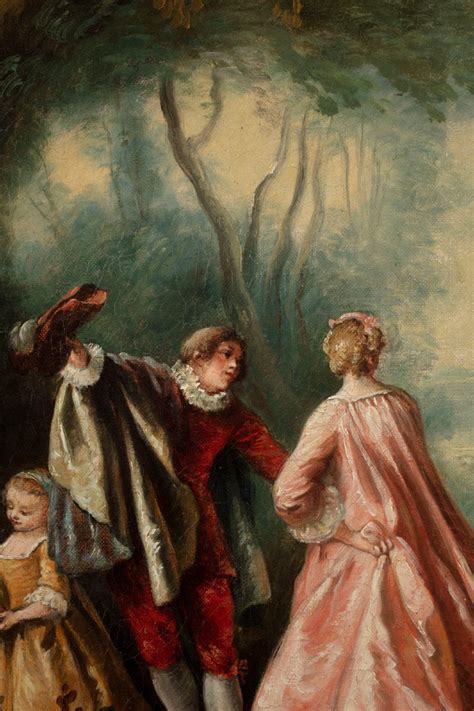 illustrazione del diciottesimo secolo, scena galante in un parco patrizio, incisione in rame
