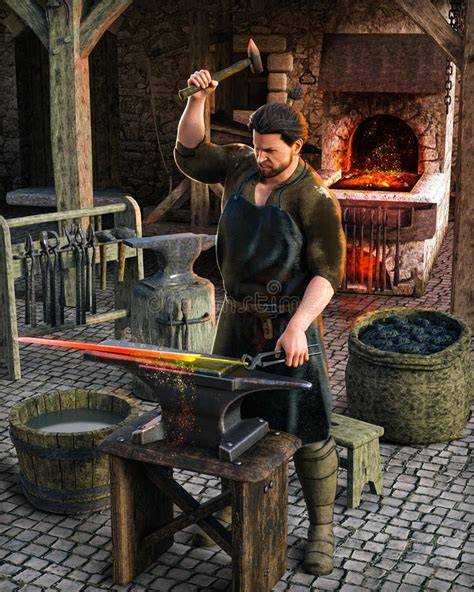 illustrazione di un antico fabbro romano al lavoro