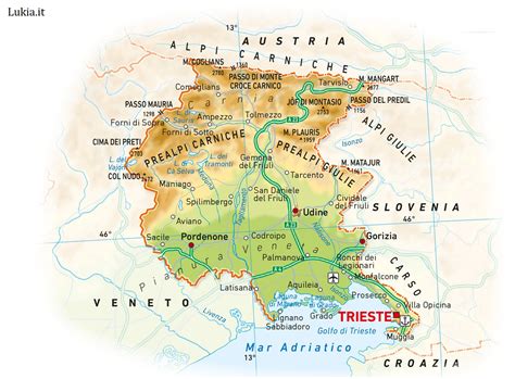 Mappa del Friuli con evidenziati i luoghi di nascita e le prime parrocchie di Don Pellarini