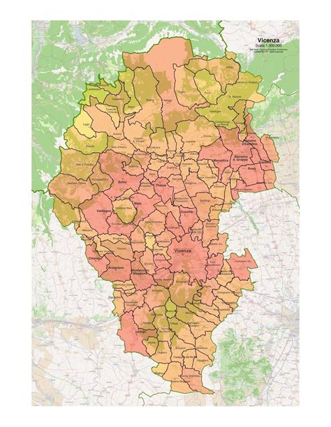 Mappa della provincia di Vicenza con i comuni coinvolti negli eventi