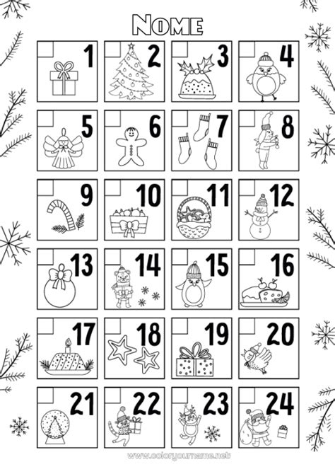Un esempio di calendario dell'Avvento creato a mano con disegni e piccoli pacchetti regalo.