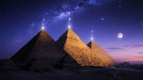 Ricostruzione artistica delle piramidi e della vita nell'antico Egitto