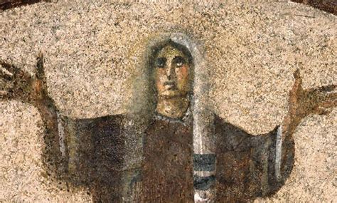 Rappresentazione dell'orante con le mani alzate, come nelle catacombe romane