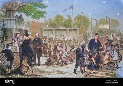 Illustrazione storica di una scuola popolare o asilo del XIX secolo