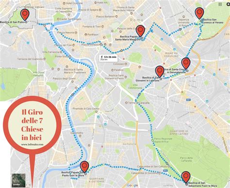 Mappa del percorso delle sette chiese di Roma con evidenziata la Basilica di Santa Croce in Gerusalemme
