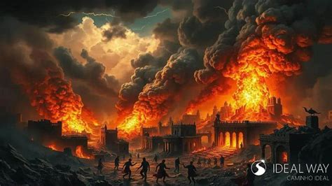 Ricostruzione artistica di Sodoma e Gomorra in fiamme o illustrazione dell'episodio di Lot che offre ospitalità agli angeli