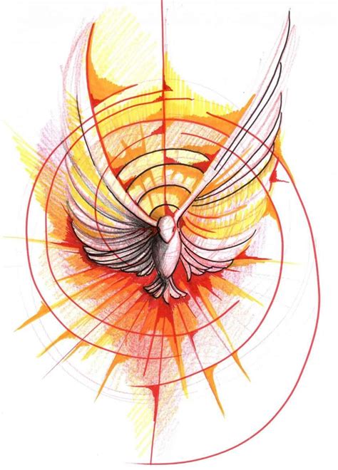 Illustrazione stilizzata che mostra i simboli della Cresima: colomba, fiamma, mitra vescovile.