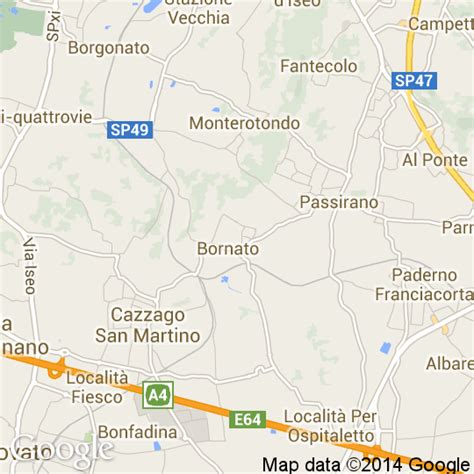 Mappa dell'area di Cazzago San Martino e dintorni con indicazione dei negozi di bomboniere
