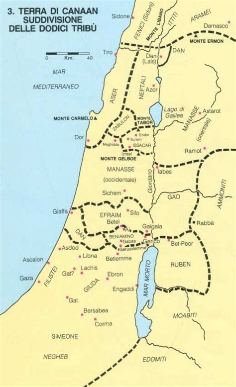 Mappa dell'antica terra di Canaan con evidenziata Hebron