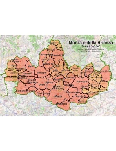 Mappa schematica della provincia di Monza e Brianza, con evidenziata Aicurzio