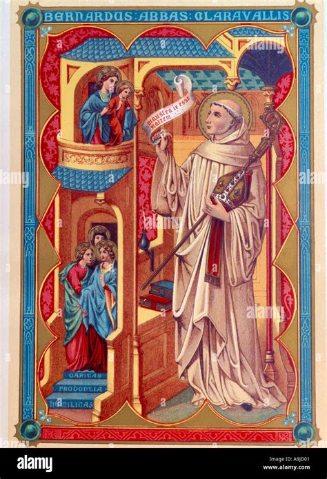 Miniatura medievale raffigurante San Bernardo e la Vergine Maria