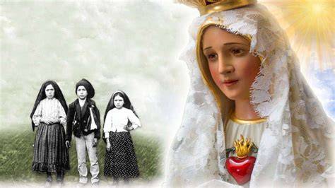 illustrazione delle apparizioni di Fatima ai pastorelli con la Madonna e il rosario