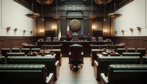 Disegno dettagliato di un'aula di tribunale durante una testimonianza emotiva
