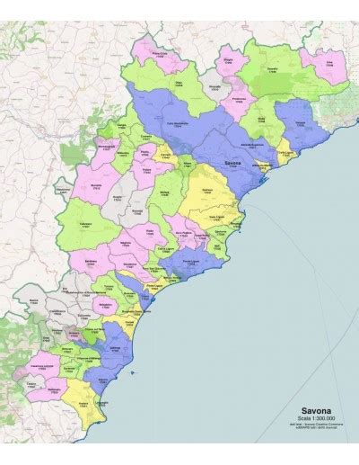 Mappa della provincia di Savona con indicazione dei comuni coinvolti in appalti pubblici