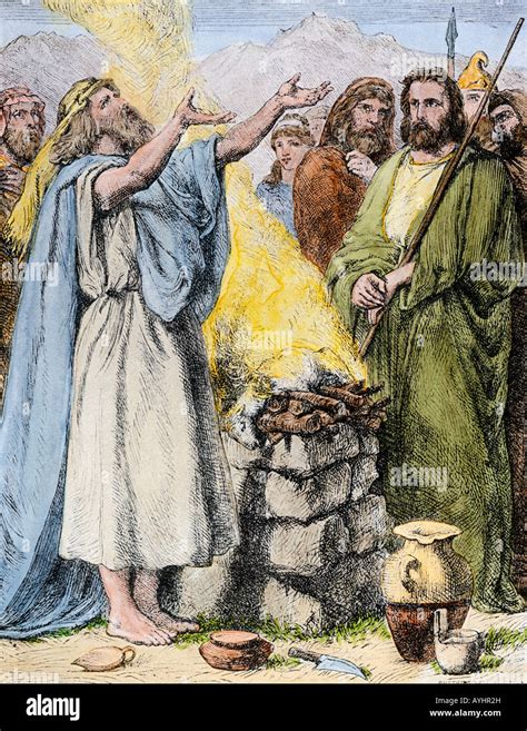 Illustrazione di un altare sacrificale con fuoco e offerte di animali, secondo le descrizioni bibliche.