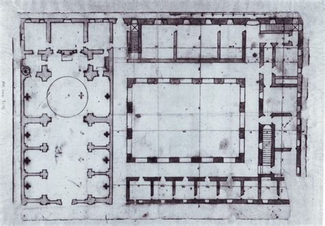Disegno architettonico o pianta del Santuario di Caino che evidenzia le caratteristiche di Domenico Corbellino.