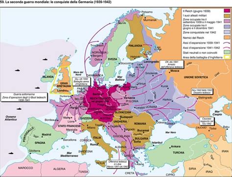 Mappa dell'Italia durante la Seconda Guerra Mondiale con i fronti e i luoghi menzionati