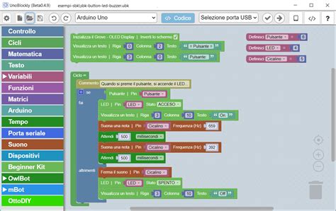 Screenshot di un'interfaccia di programmazione visuale con sprite a tema natalizio