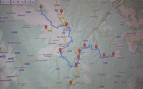 Cartina stradale con l'indicazione del percorso per Cascia da Orte