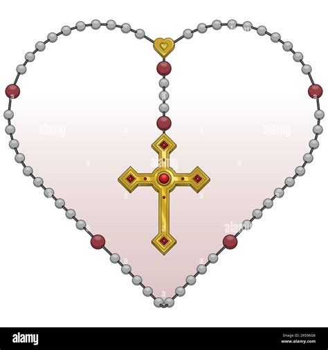 Illustrazione di un rosario cattolico con croce e perline, in stile tradizionale.