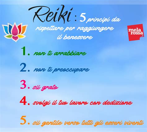 Schema che illustra i principi del Reiki e i suoi presunti benefici