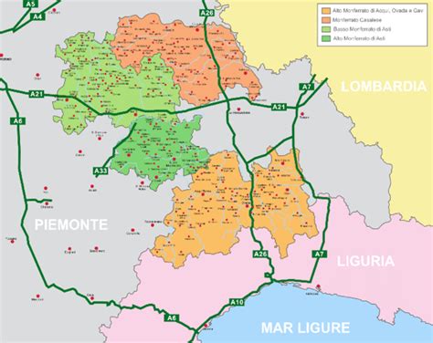 Mappa del Monferrato con indicazione del Sacro Monte di Crea e delle città vicine
