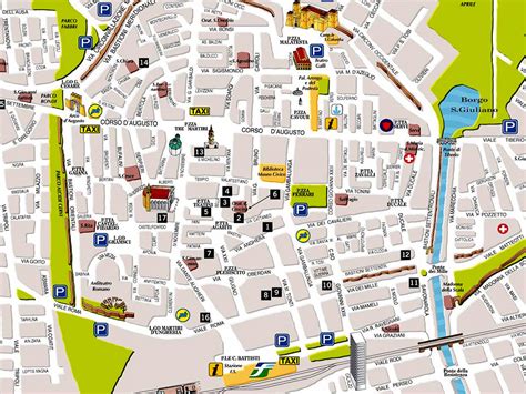 Mappa storica o veduta panoramica del centro storico di Ivrea con evidenziata la posizione della chiesa di San Lorenzo