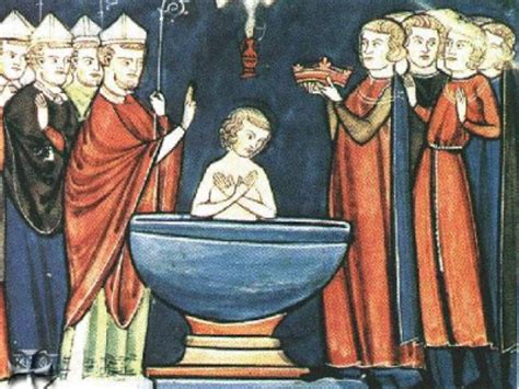 Raffigurazione del battesimo di Clodoveo nella storia dei Franchi