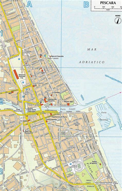 Mappa schematica della zona di Pescara con indicazione dell'hotel e delle principali attrazioni