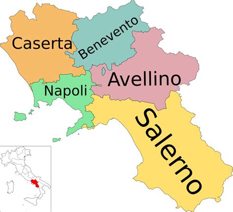 Mappa dell'Italia con evidenziata la regione Campania e le principali aree di produzione lattiero-casearia