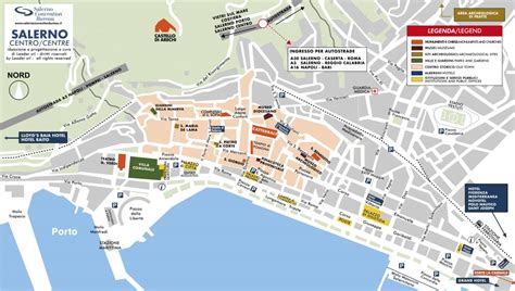 Mappa del centro storico di Salerno con le chiese e la pinacoteca evidenziate