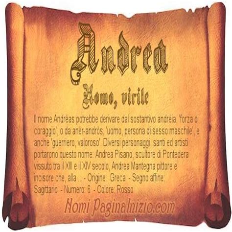 Schema che illustra l'etimologia greca del nome Andrea, con le parole chiave
