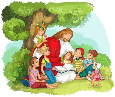 Illustrazione di Gesù che abbraccia i bambini in un contesto sereno