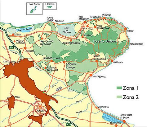 Mappa schematica del Parco Nazionale del Gargano con punti di interesse principali