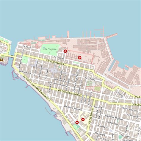 Mappa della città di Taranto con evidenziato un ipotetico distretto degli antiquari