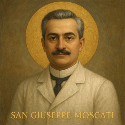 Ritratto di San Giuseppe Moscati in abiti medici, con un'aura di santità