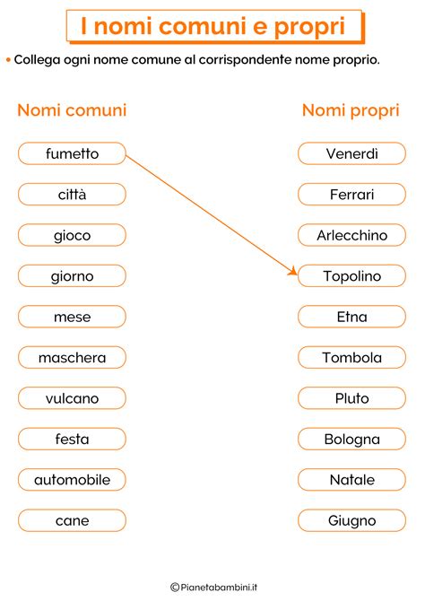 infografica: la distinzione tra nomi propri e nomi comuni con esempi
